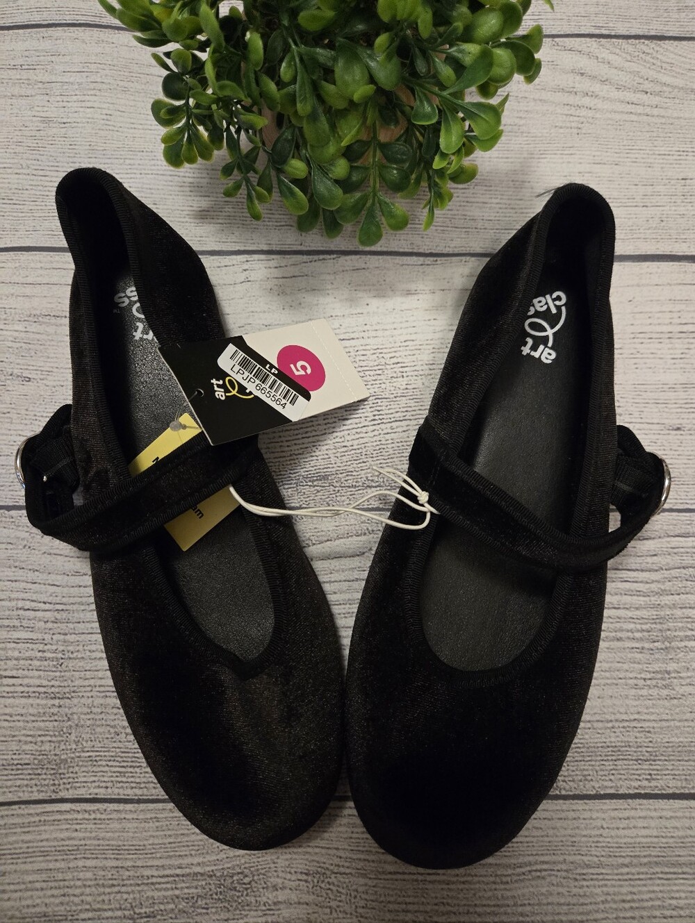 art class Black Velvet Mary Jane Flats with Adjustable Strap